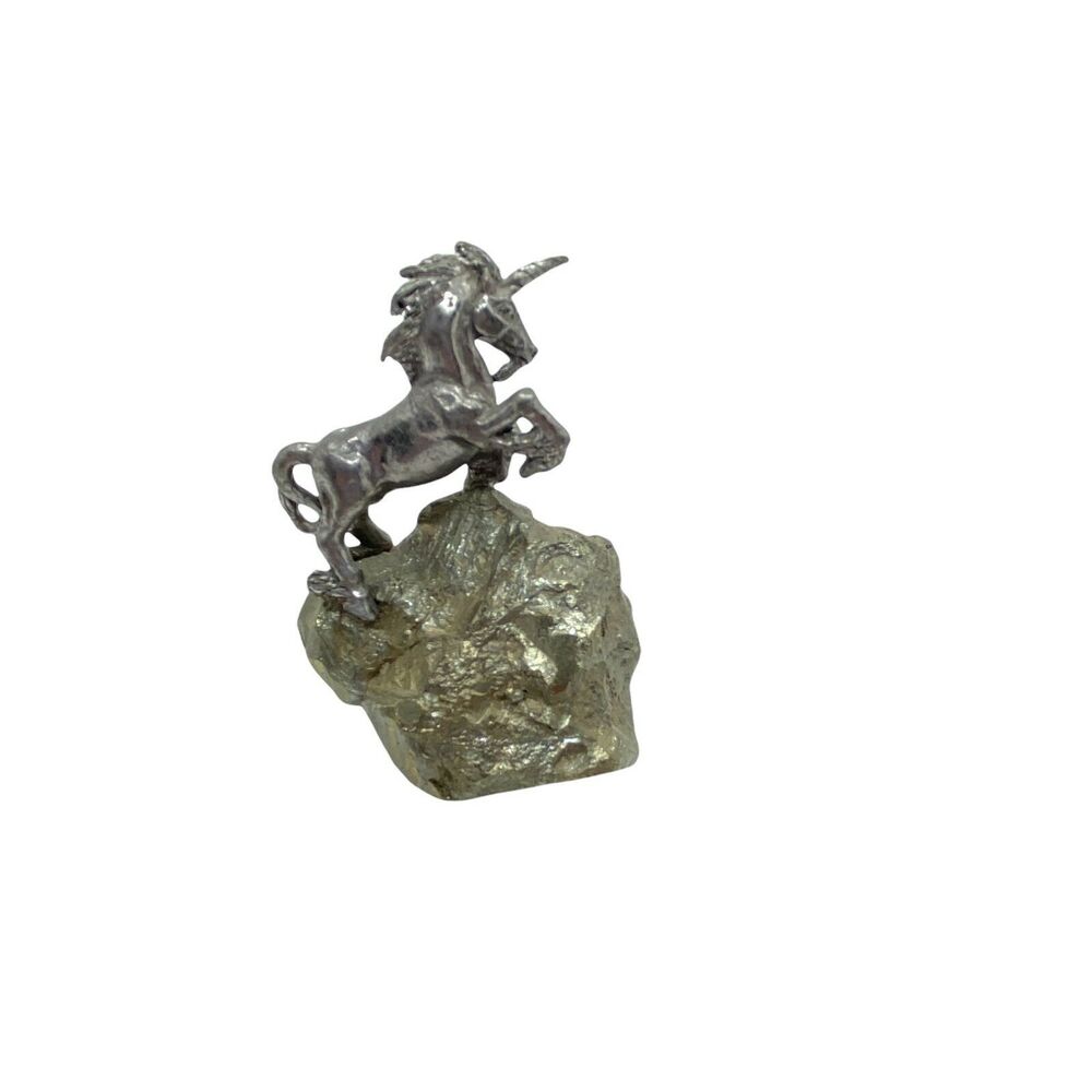 Unicorn On Fool's Gold Collectible Figurine Vintage 1982 Marked CC Pewter Silver